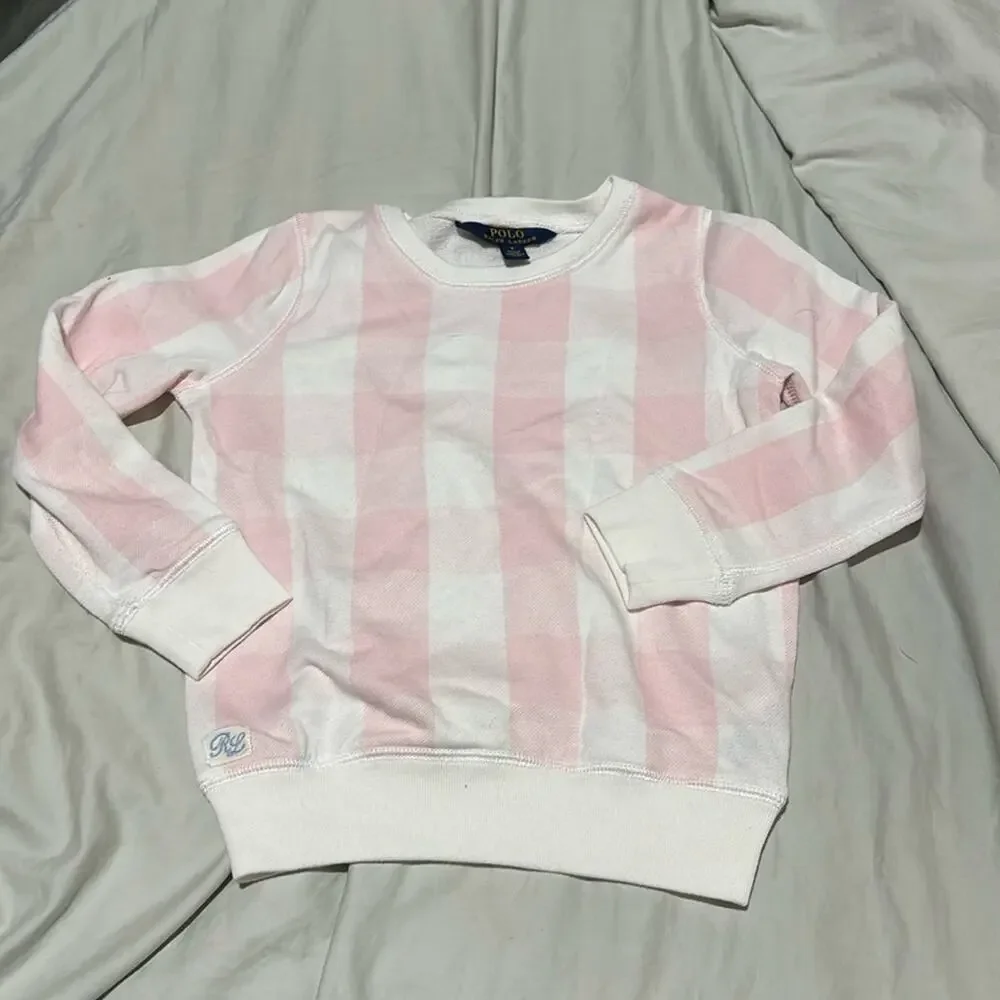 Ralph Lauren 5 pale pink white plaid French terry sweatshirt nwot and unworn